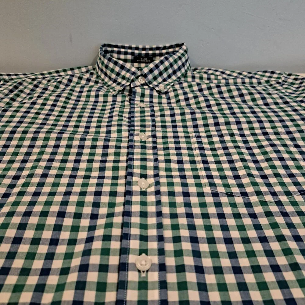J. Crew Men's L Slim Untucked Flex Washed Long Sleeve Plaid Shirt Style #BE209 - Picture 6 of 13
